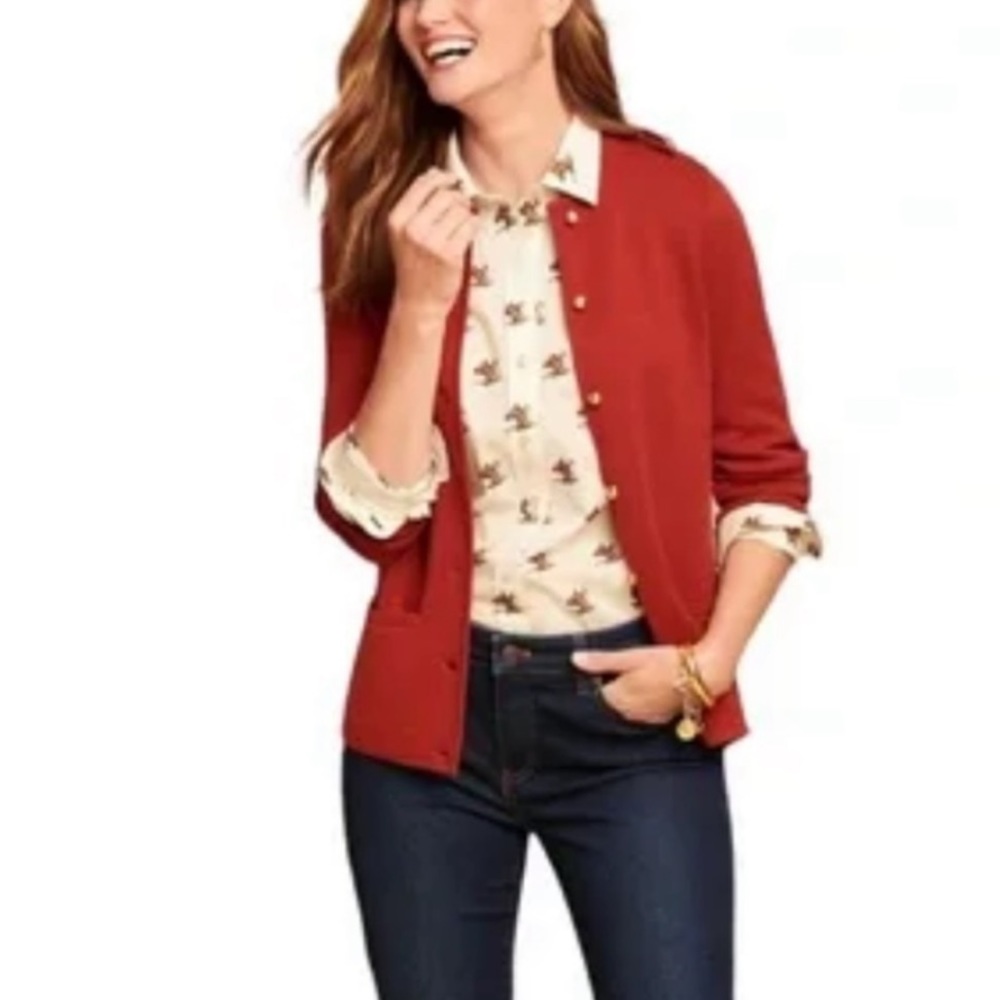 NWT Talbots Merino Wool Blend Sweater Cardigan Button Front Pockets Sz S
